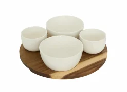 Aperoset Elegance Ø26cm - stoneware & acacia - wit & naturel- Hapjes