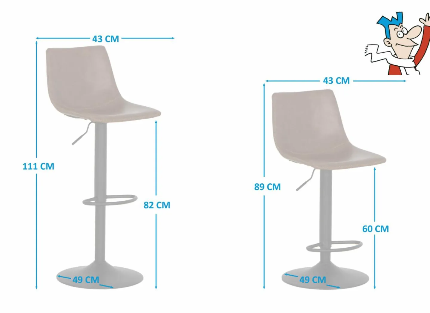 Barstoel Alamo ZH60-82cm - lederlook - cognac- Barkrukken|Barstoelen