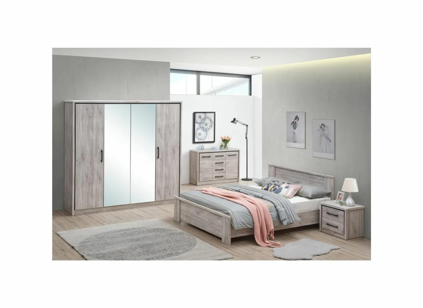Tweepersoonsbedden|Bed Elias 160x200cm - decor - grijze eik
