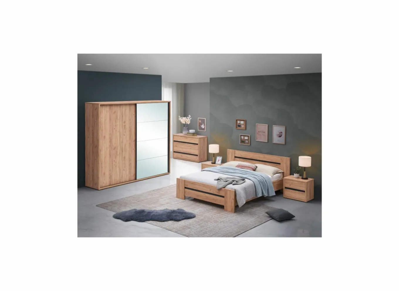 Tweepersoonsbedden|Bed Erwin 180x200cm - decor - French oak