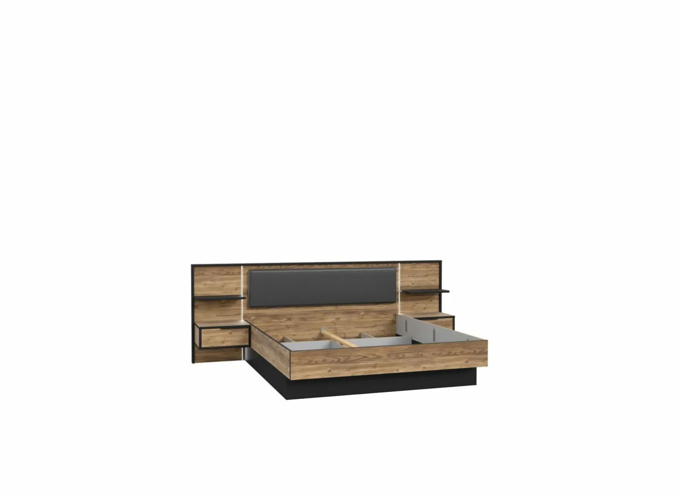 Tweepersoonsbedden|Bed Jabim 160x200cm - decor - alpine picea & zwart