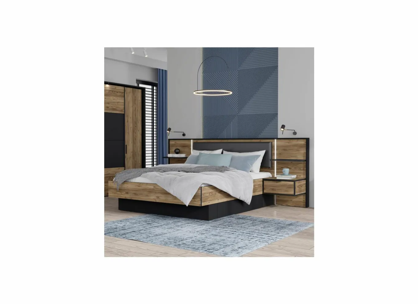 Tweepersoonsbedden|Bed Jabim 180x200cm - decor - alpine picea & zwart