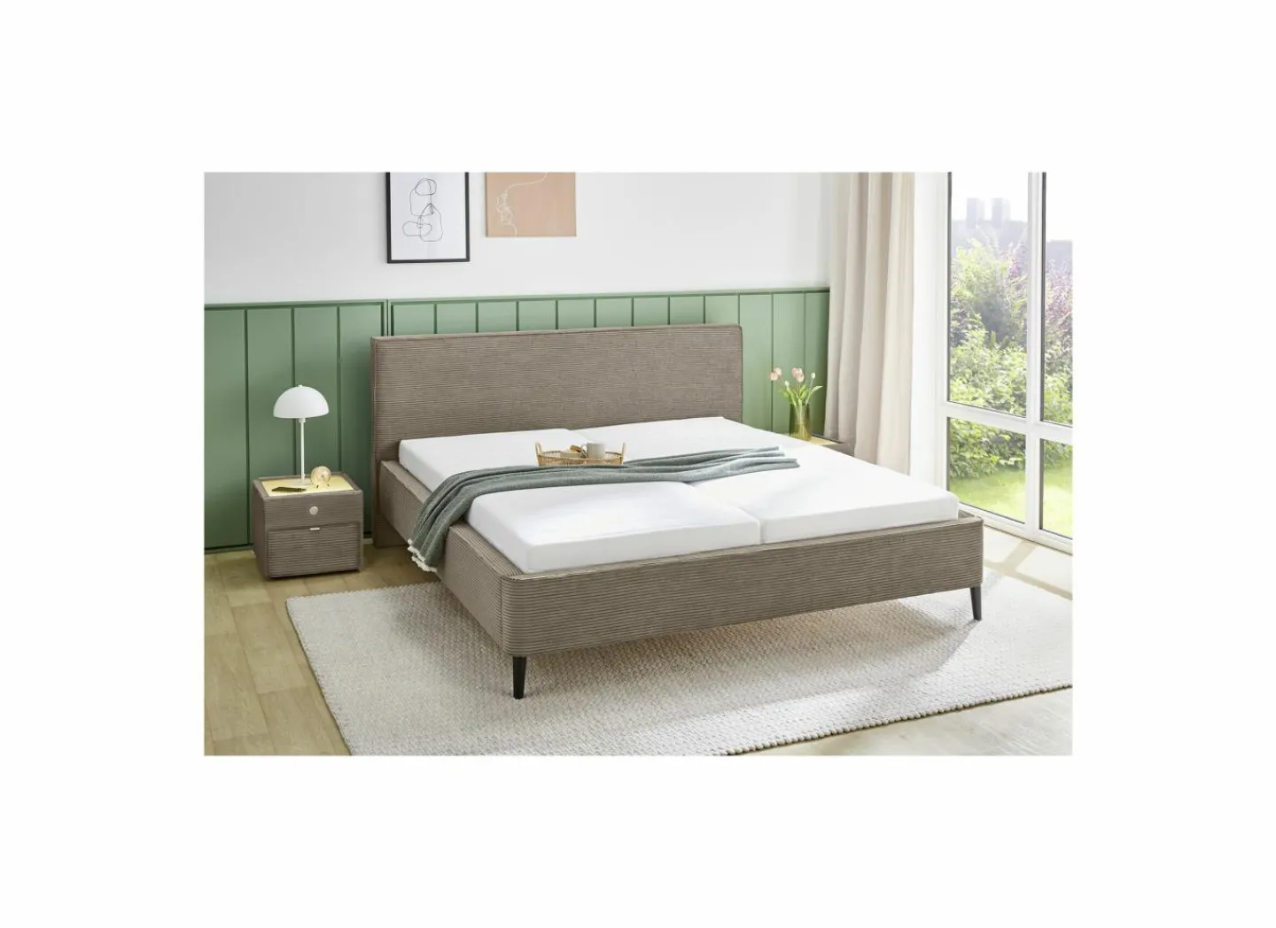 Bed Lisa 180x200cm - stof - bruin- Compleet Bed|Tweepersoonsbedden