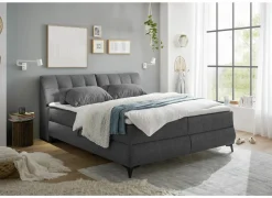 Compleet Bed|Boxsprings|Bedbox Atlantis 160x200cm - stof - antraciet met opbergruimte