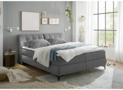 Compleet Bed|Boxsprings|Bedbox Atlantis 160x200cm - stof - donkergrijs met opbergruimte