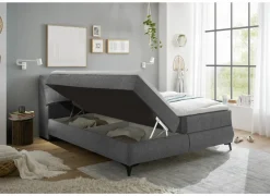 Compleet Bed|Boxsprings|Bedbox Atlantis 160x200cm - stof - donkergrijs met opbergruimte