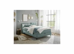 Compleet Bed|Boxsprings|Bedbox Atlantis 140x200cm - stof - munt met opbergruimte
