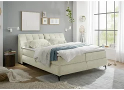 Bedbox Atlantis 160x200cm - stof - ivoor met opbergruimte- Compleet Bed|Boxsprings