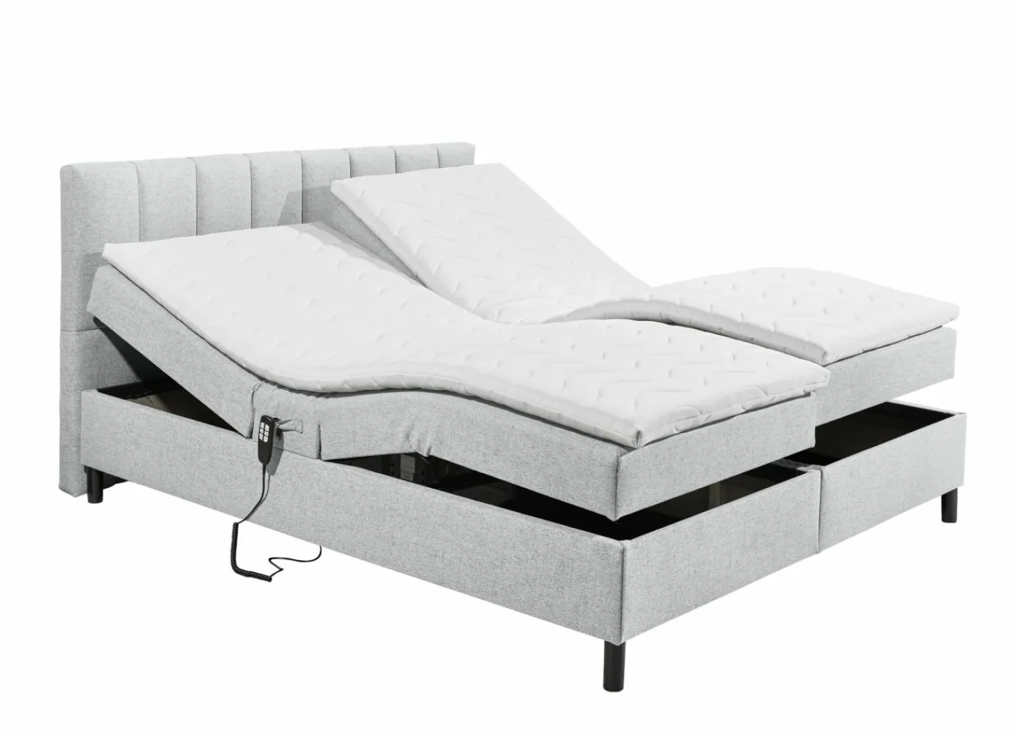 Bedbox Miralindo 160x200cm - stof - silver elektrisch- Compleet Bed|Boxsprings