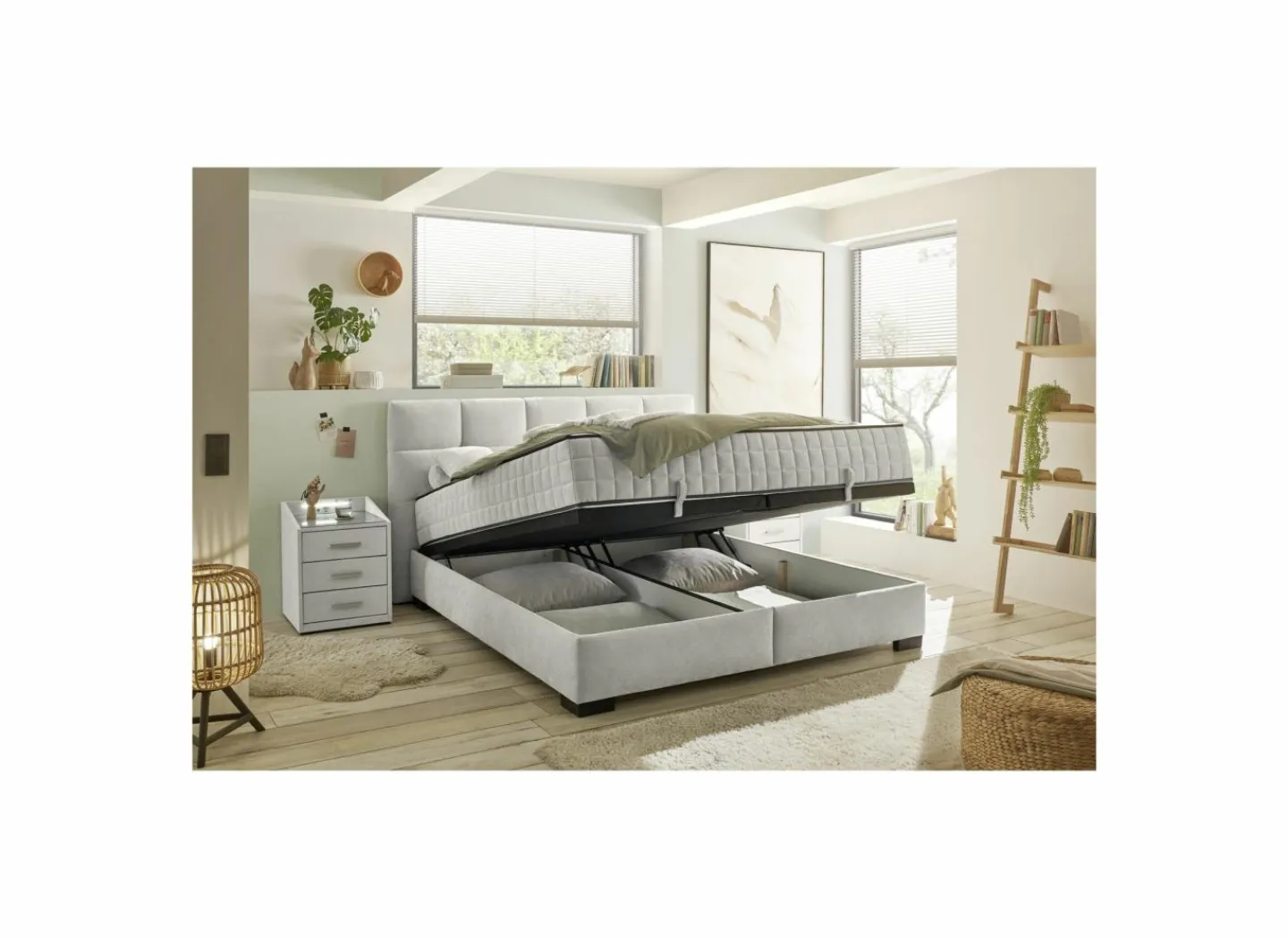 Bedbox Nagol A 160x200cm - stof - beige met opbergruimte- Compleet Bed|Tweepersoonsbedden
