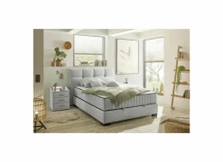 Compleet Bed|Boxsprings|Bedbox Nagol A 120x200cm  - stof - zilver met opbergruimte