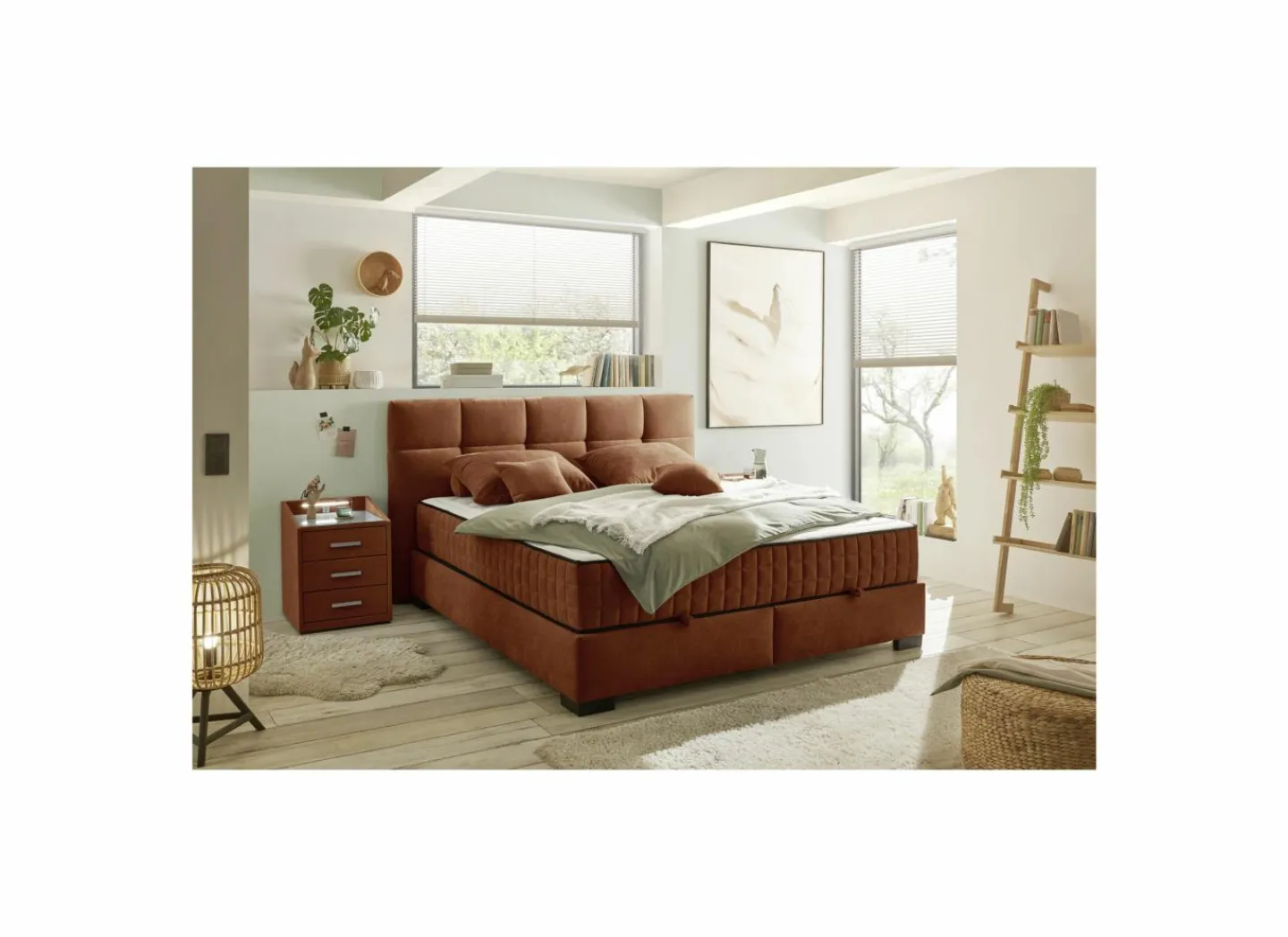 Bedbox Nagol A 160x200cm - stof - cognac met opbergruimte- Compleet Bed|Tweepersoonsbedden