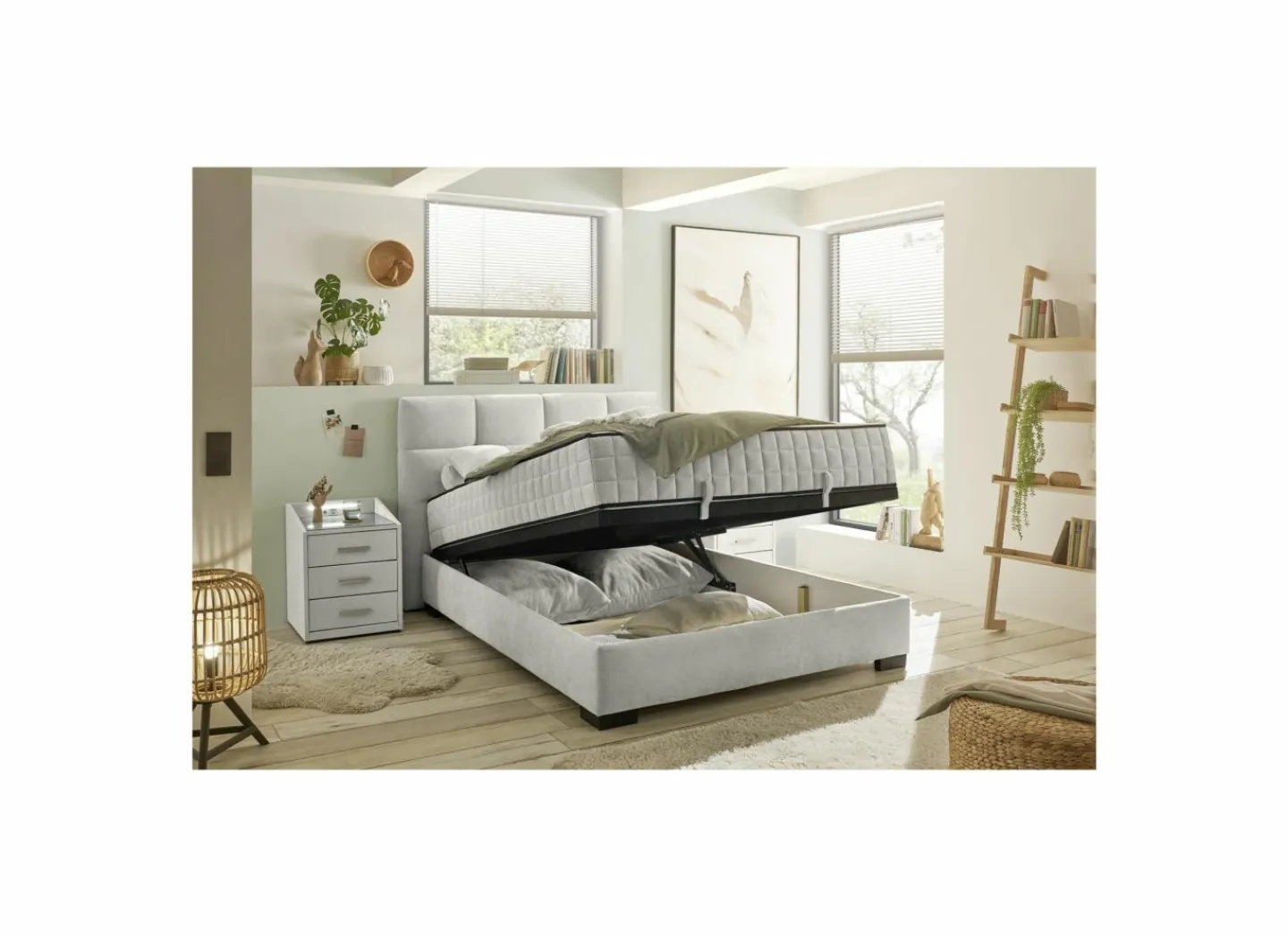 Bedbox Nagol A 140x200cm - stof - beige met opbergruimte- Compleet Bed|Tweepersoonsbedden
