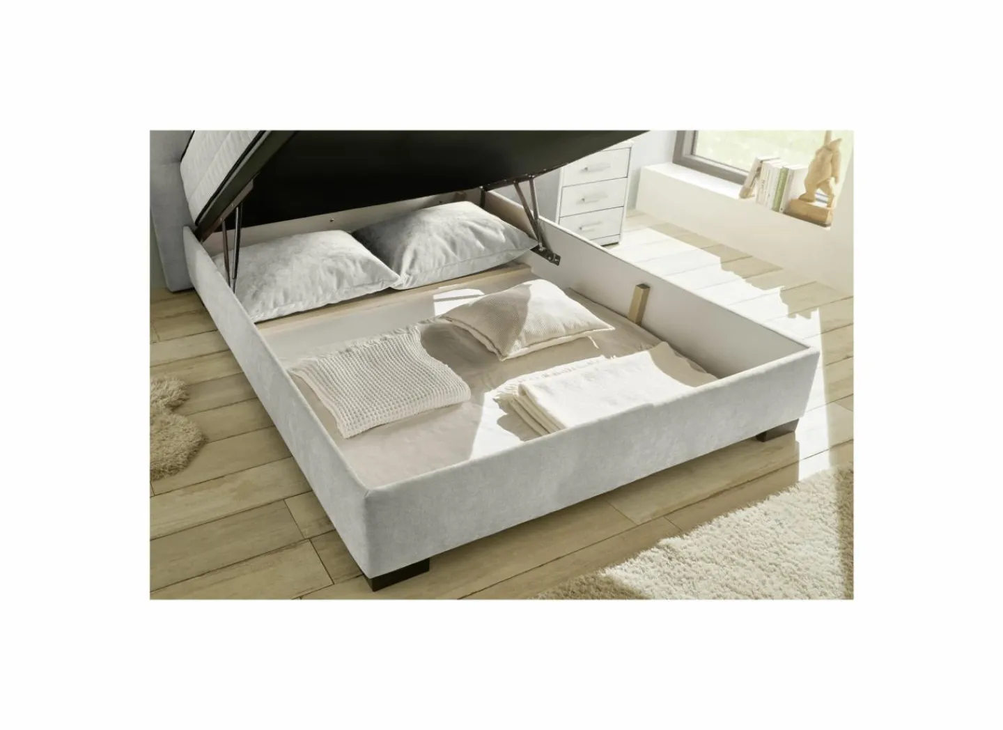 Bedbox Nagol A 140x200cm - stof - beige met opbergruimte- Compleet Bed|Tweepersoonsbedden