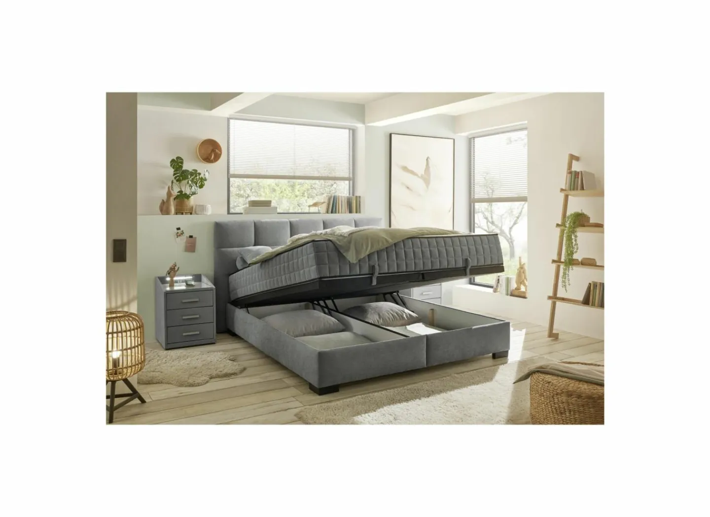 Bedbox Nagol A 160x200cm - stof - antraciet met opbergruimte- Compleet Bed|Tweepersoonsbedden