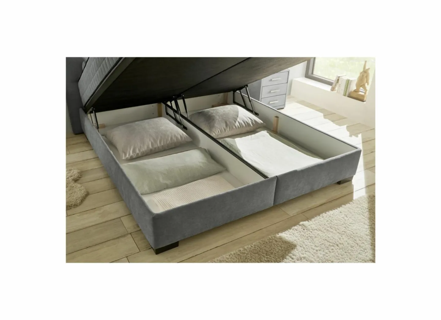 Bedbox Nagol A 160x200cm - stof - antraciet met opbergruimte- Compleet Bed|Tweepersoonsbedden