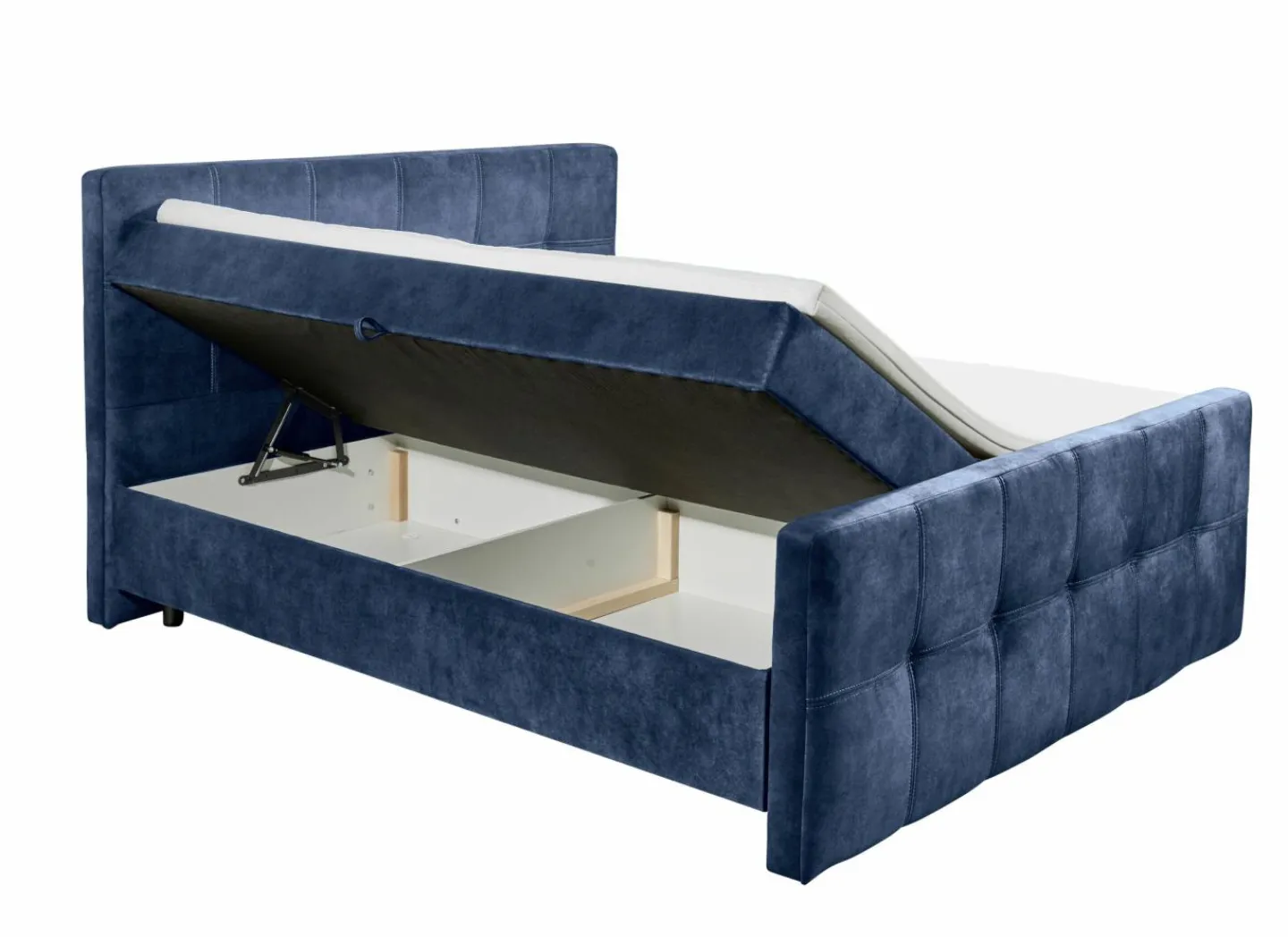Bedbox Valetta 160x200cm - stof - blauw met opbergruimte- Compleet Bed|Boxsprings