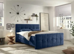Bedbox Valetta 160x200cm - stof - blauw met opbergruimte- Compleet Bed|Boxsprings