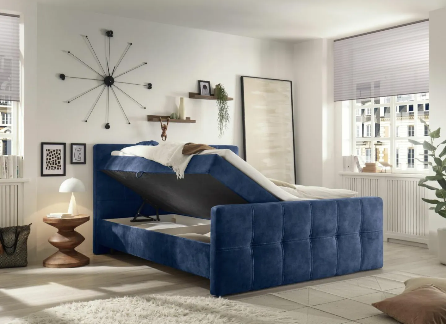 Bedbox Valetta 160x200cm - stof - blauw met opbergruimte- Compleet Bed|Boxsprings