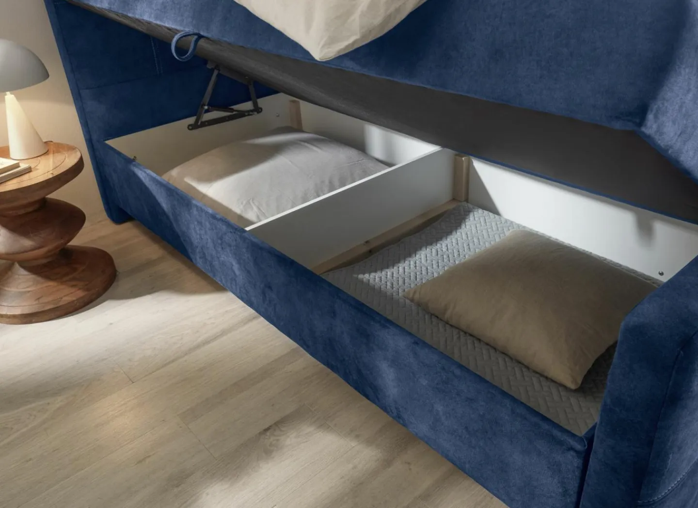 Bedbox Valetta 160x200cm - stof - blauw met opbergruimte- Compleet Bed|Boxsprings