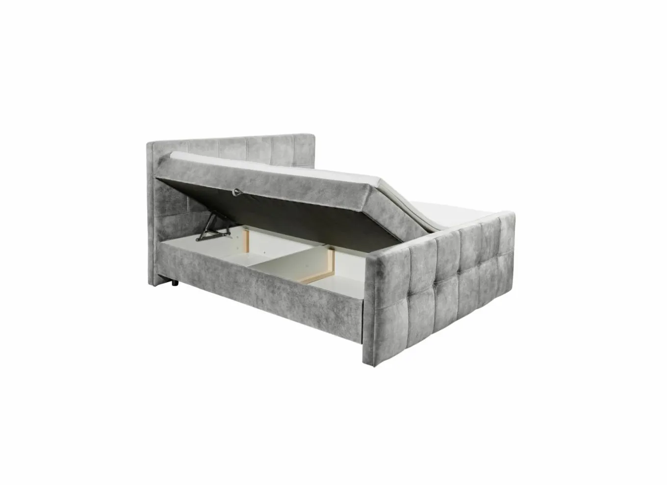 Compleet Bed|Boxsprings|Bedbox Valetta 160x200cm - stof - grijs met opbergruimte
