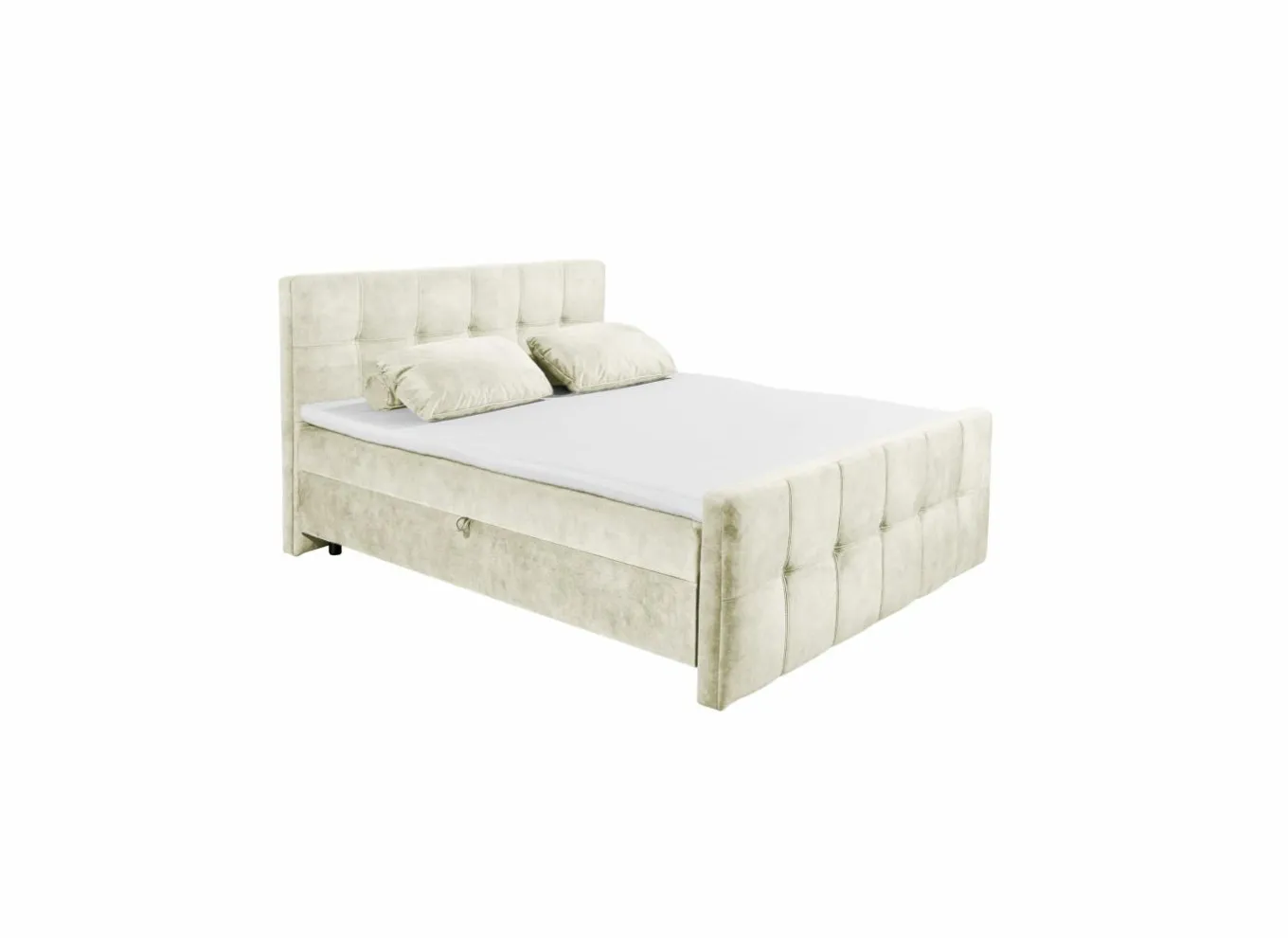 Compleet Bed|Boxsprings|Bedbox Valetta 180x200cm - stof - crème met opbergruimte