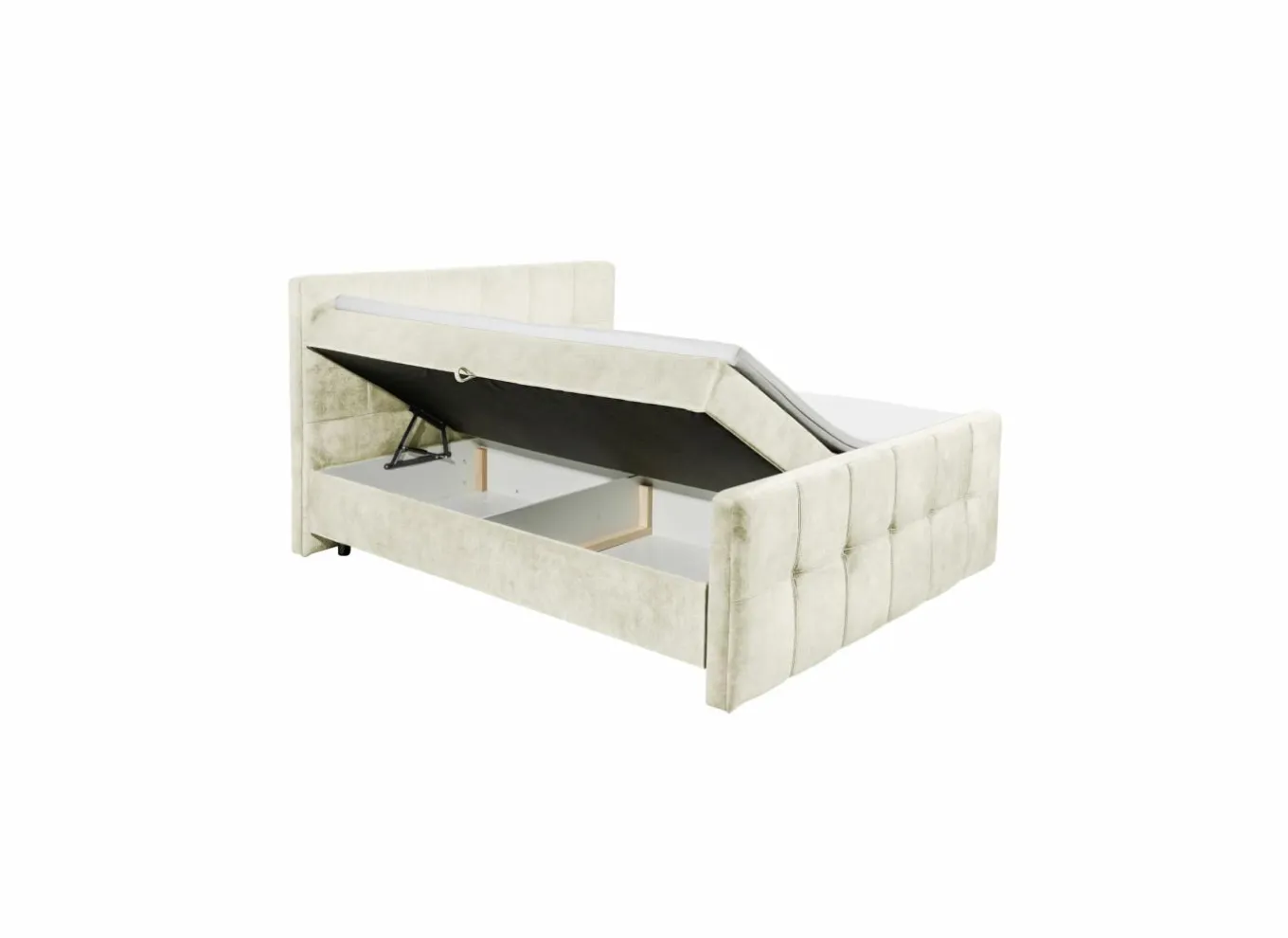 Compleet Bed|Boxsprings|Bedbox Valetta 180x200cm - stof - crème met opbergruimte