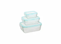 Bewaardozen|Bewaardoos ClipEat - glas - blauw set van 3