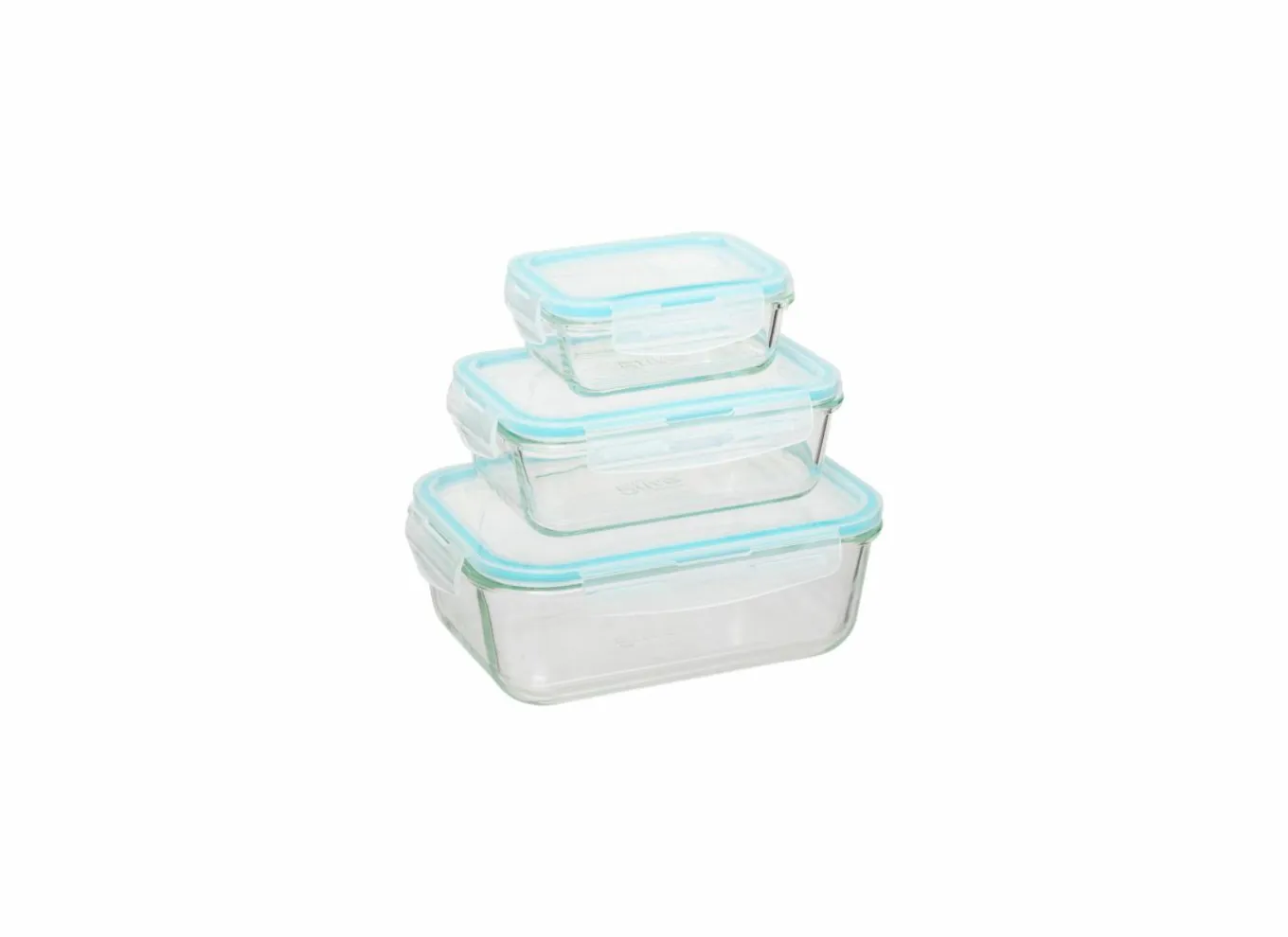 Bewaardozen|Bewaardoos ClipEat - glas - blauw set van 3