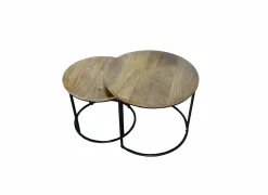 Bijzettafels|Bijzettafel Alvarez Ø55cm - mango massief - walnoot - set van 2