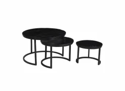 Bijzettafels|Bijzettafel Celeste Ø70cm - mango massief - zwart - set van 3