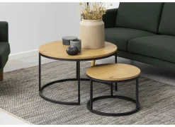 Bijzettafels|Bijzettafel Ø80cm - melamine - wild oak - set van 2