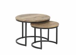 Bijzettafels|Bijzettafel Half Moon Ø60 set van 2 - mango massief & metaal - naturel