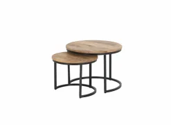 Bijzettafels|Bijzettafel Half Moon Ø60 set van 2 - mango massief & metaal - naturel