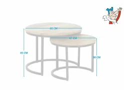 Bijzettafels|Bijzettafel Half Moon Ø60 set van 2 - mango massief & metaal - naturel