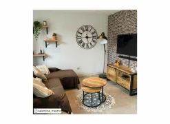 Bijzettafels|Bijzettafel Half Moon Ø60 set van 2 - mango massief & metaal - naturel