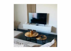 Bijzettafels|Bijzettafel Half Moon Ø60 set van 2 - mango massief & metaal - naturel