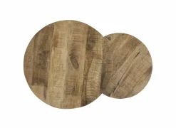 Bijzettafels|Bijzettafel Half Moon Ø60 set van 2 - mango massief & metaal - naturel