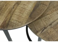 Bijzettafels|Bijzettafel Half Moon Ø60 set van 2 - mango massief & metaal - naturel