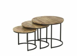 Bijzettafels|Bijzettafel Joshua Ø55cm - mango massief - bruin - set van 3