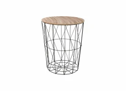 Bijzettafel Kumi Ø47cm - metaal - zwart & naturel- Bijzettafels|Salontafels