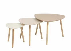 Bijzettafel Mileo hevea & MDF - beige & naturel set van 3- Bijzettafels