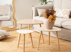 Bijzettafel Mileo hevea & MDF - beige & naturel set van 3- Bijzettafels