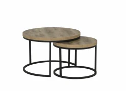 Bijzettafel SL2303  Ø76xH45,5cm/Ø56xH38,5cm - decor & metaal - scarlet oak set van 2- Bijzettafels