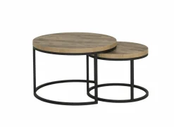 Bijzettafels|Bijzettafel SL2303  Ø76xH45,5cm/Ø56xH38,5cm - decor & metaal - tropix set van 2