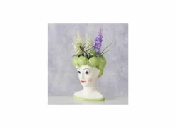 Bloempot Limoen H16cm - keramiek - wit/groen- Vazen & Bloempotten|Vazen & Bloempotten