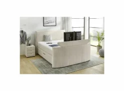 Compleet Bed|Tweepersoonsbedden|Boxspring Belair Max 180x200cm - stof - beige met tv-lift en opbergruimte