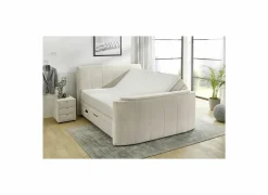 Compleet Bed|Tweepersoonsbedden|Boxspring Belair Max 180x200cm - stof - beige met tv-lift en opbergruimte