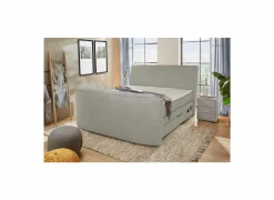 Compleet Bed|Tweepersoonsbedden|Boxspring Belair Mix 180x200cm - stof - lichtgrijs met tv-lift en opbergruimte