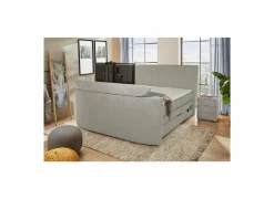 Compleet Bed|Tweepersoonsbedden|Boxspring Belair Mix 180x200cm - stof - lichtgrijs met tv-lift en opbergruimte